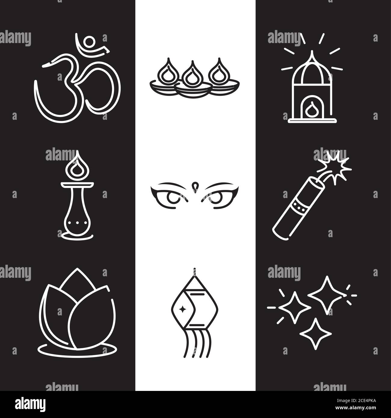 happy diwali india festival, deepavali religione evento linea icone stile vettoriale illustrazione Illustrazione Vettoriale