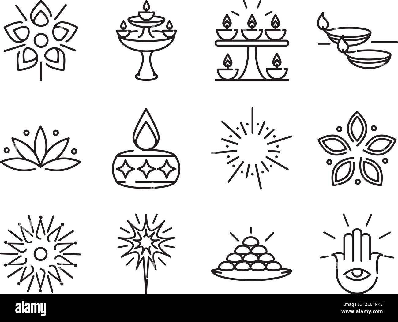 happy diwali india festival, deepavali religione evento linea icone stile vettoriale illustrazione Illustrazione Vettoriale