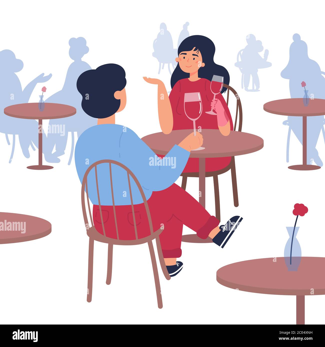 Uomo e donna che lo siedono al ristorante. Illustrazione Vettoriale