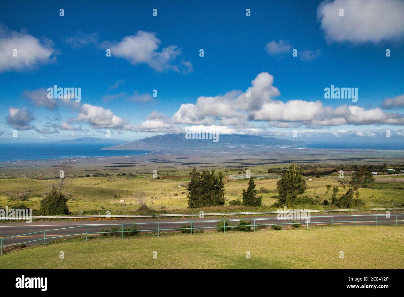 Vista della lussureggiante bellezza di Maui da Kula. Foto Stock