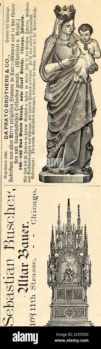 . Geschichte der kathol. Kirche Chicago's. Mit besonderer Berücksichtigung des katholischen Deustschthums . C. M. STAIGER, 3 North Clark StreetChicago, III.. %üe arbeiten, roeldje in ba§ gact ber £urtfr=SD?remeret faden, werben gut unb bißig auägefürjrt ©u MONON ROUTE ift bas tocrbinbenbc für lieb   Suft ?? ÜHeifenbc - 5mt[d)en - ben ttorbroeftlidjett ^^ bat SBtnter = @täbtenSommer - fftefortg ^^ mm gloriba. Mit 2lustt&gt;af)l Don fcret fdjnellert unb Elegant ausgeftatteten «güaen, ämifdjen, CHICAGO INDIANAPOLIS UND CINCINNATI, Ober LOUAYETTE, CHICAGO, LAFVILLE. PULLMAX Yestihled Büf Foto Stock