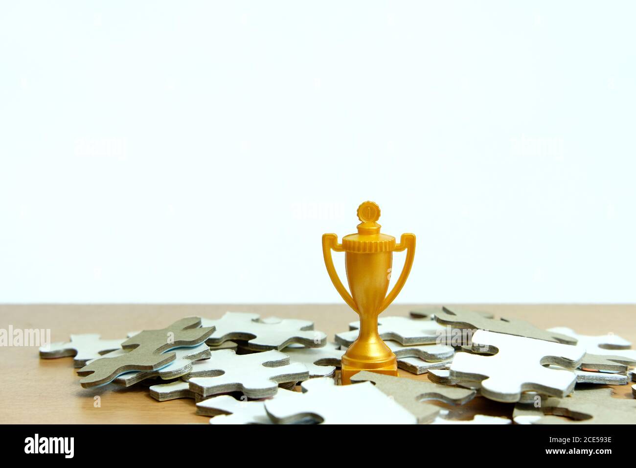un trofeo d'oro si trova tra una pila di puzzle Foto Stock