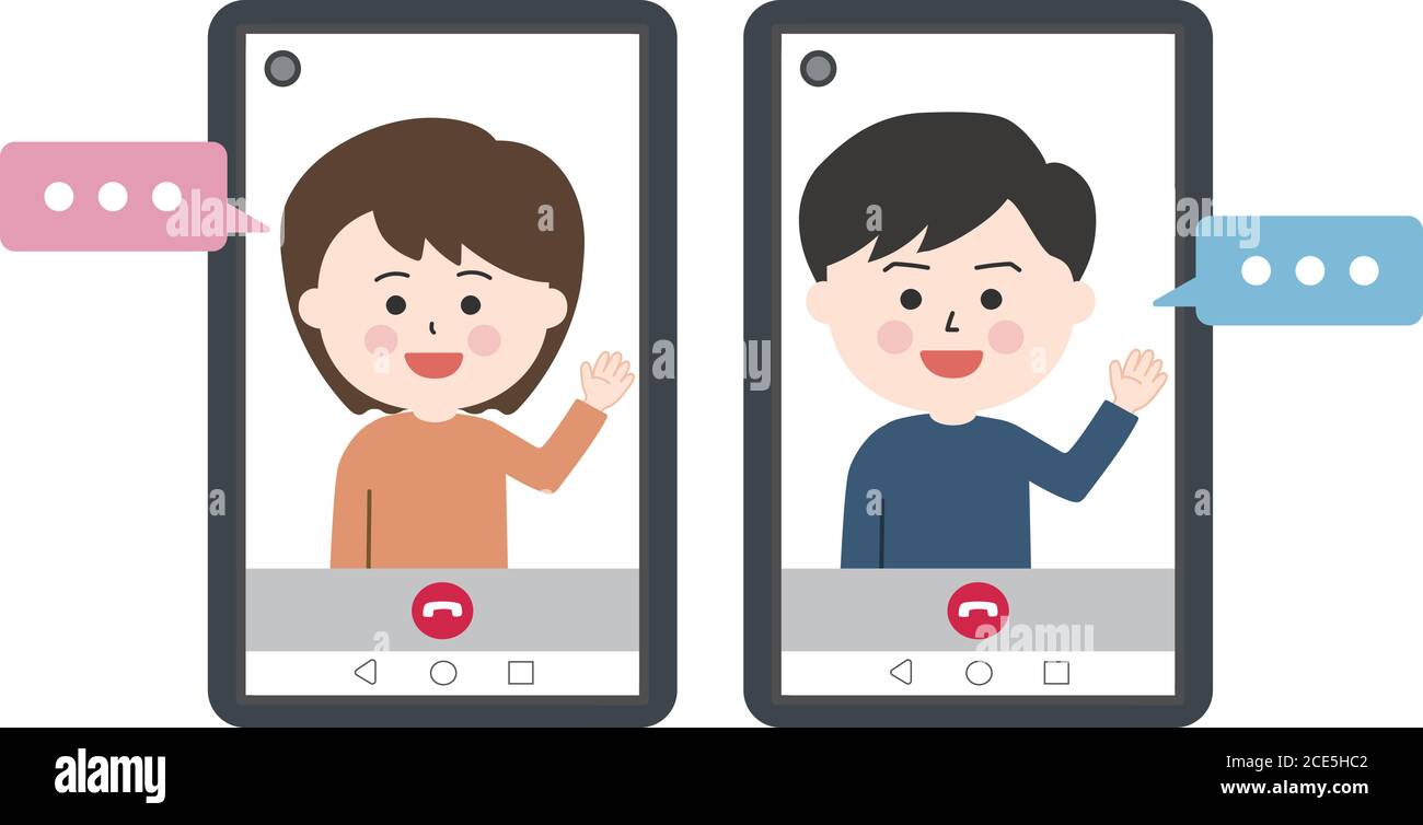 Uomo e donna che hanno una videochiamata su tablet o laptop. Illustrazione vettoriale con bolle vocali isolate su sfondo bianco. Illustrazione Vettoriale