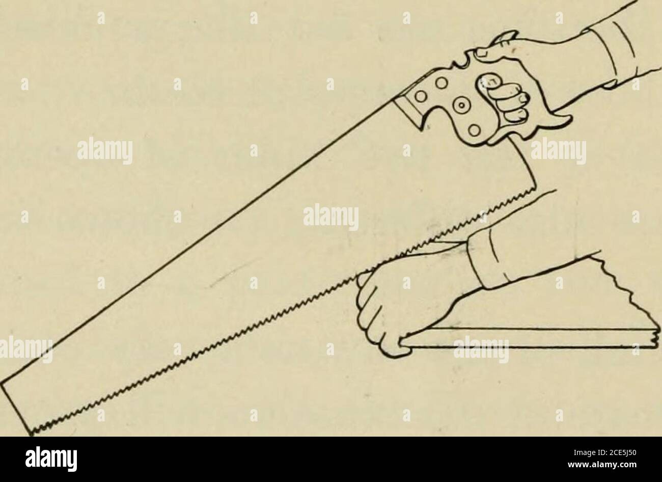 . Lavorazione del legno elementare . Fig. 14. Corpo della sega, con i coni, devono essere effettuate le misure più delicate, per scoprire che non solo la larghezza ma lo spessoresaumenta da A a B, E decresce da C a D.come con attenzione questa rastremazione deve essere fatta può essere reale-izzato quando sappiamo che la differenza di spessoda ^ a ^ è solo tre millesimi di pollice,e da C a D dodici millesimi alla fine A e cinque uno-tu-sands alla fine B. la sega Shouldbe tenuto nella destra, con la sinistra che afferra la scheda. Il pollice del Fig. 15. Metodo di tenuta della sega j^f^^^^^^ ^^^^ ^^ Foto Stock