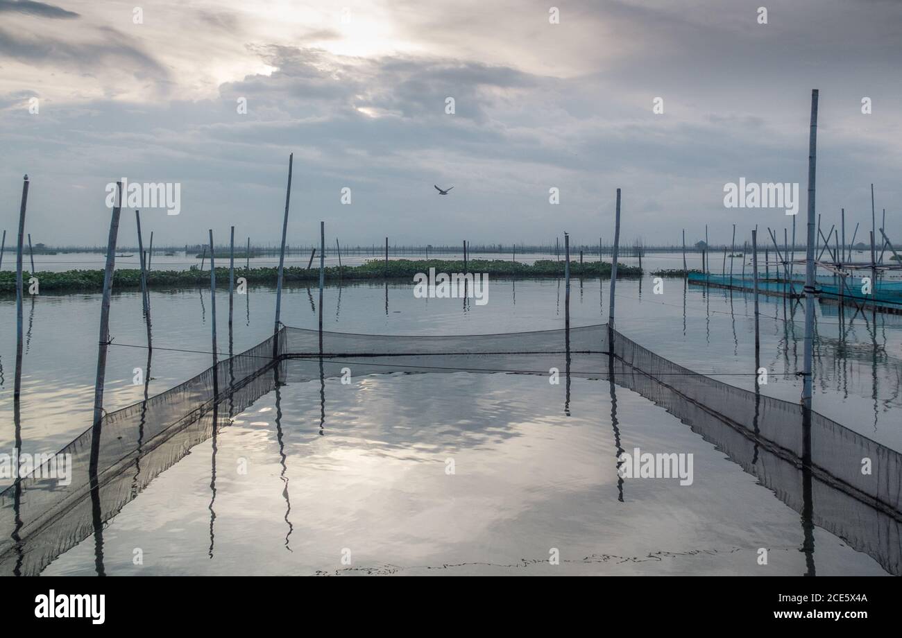 Penna da pesca nel lago Foto Stock