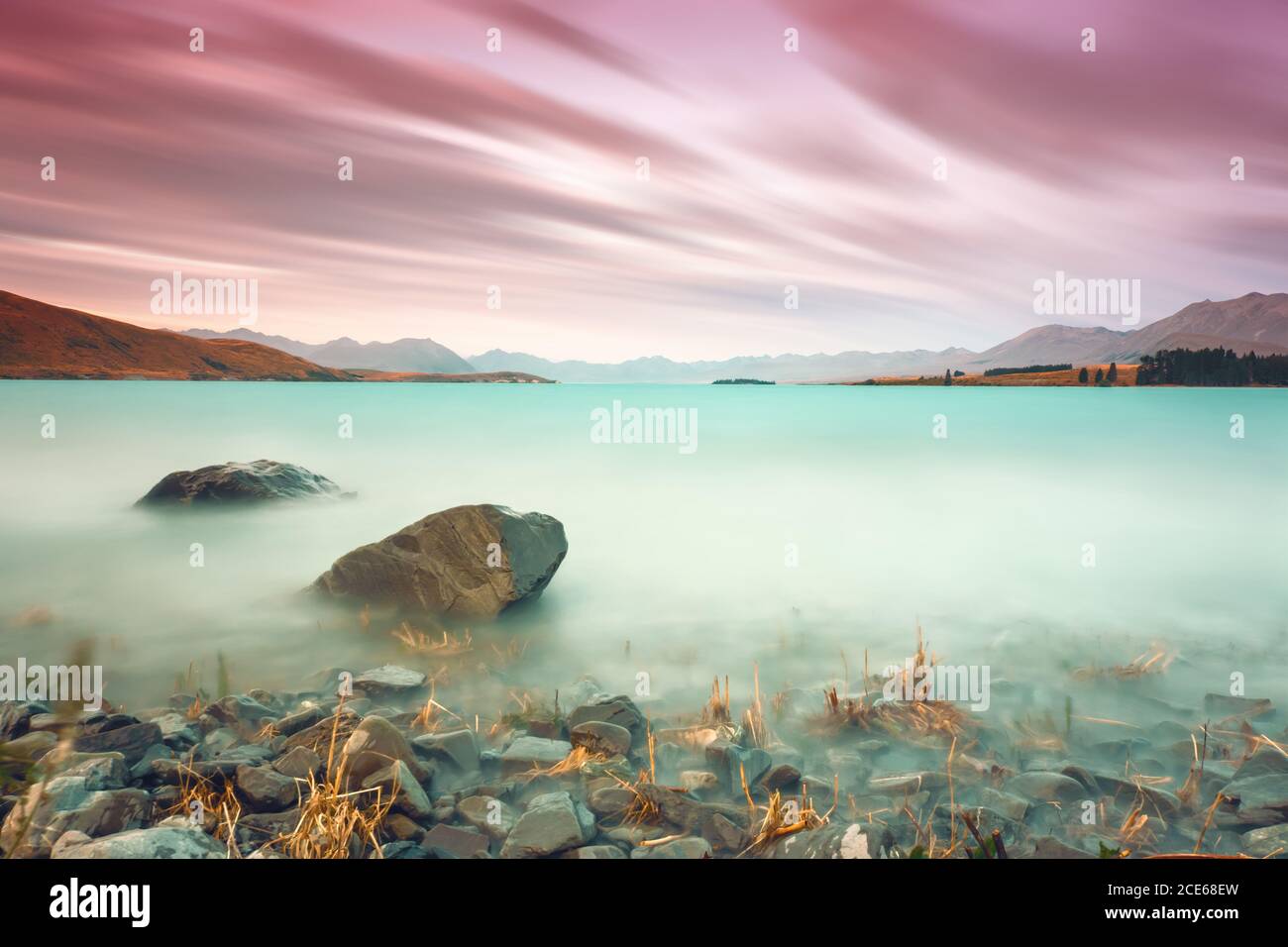 Lunga esposizione al lago Tekapo Nuova Zelanda Foto Stock