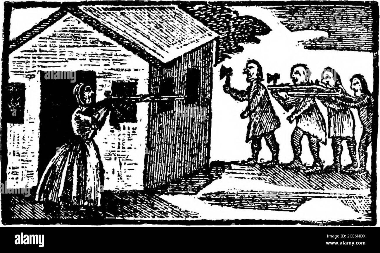 . La narrazione della cattività e del restauro della signora Mary Rowlandson. Stampato per la prima volta nel 1682 a Cambridge, Massachusetts, e Londra, Inghilterra. Ora ristampato in fac-simile; a cui sono allegate una mappa delle sue note biografiche e storiche, e l'ultimo sermone del marito, il Rev. Joseph Rowlandson . oncord, N. H., 1841. 1842. Una ristampa della narrazione è in Samuel G. Drakes tragediesof the Wildernefs. Bofton, 1842. Pp. 20-60. *i853. Una ristampa condenfed della storia è in 150 Stories aboutIndians. Pp. 177-192. Concord, N. H.: Rufus Merrill. 1853. 2|^da 3J^ in. *i853. Narrativa | Foto Stock