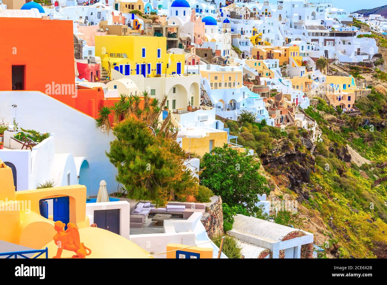 Oia case a Santorini isola in Grecia Foto Stock