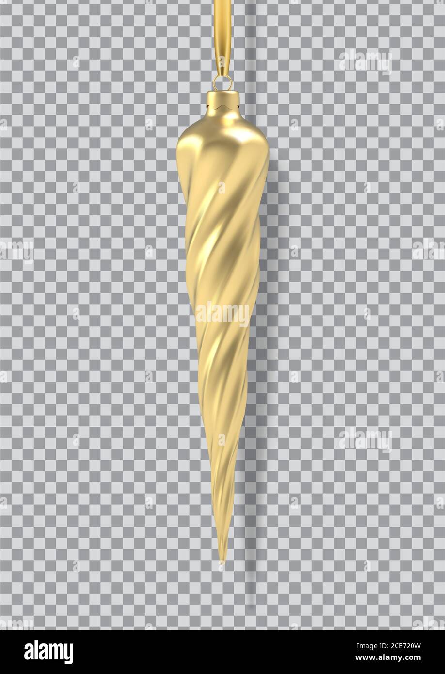 Giocattolo d'oro realistico albero di Natale sotto forma di una cicetta, spirale. Oggetto di illustrazione 3D per il disegno di natale, mockup. Vettore isolato su un transpare Illustrazione Vettoriale