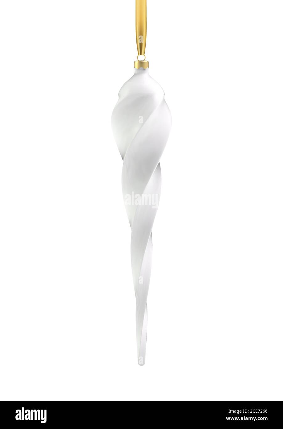 Realistico giocattolo bianco albero di Natale sotto forma di un cicale, spirale. Oggetto di illustrazione 3D per il disegno di natale, mockup. Vettore isolato su un bianco Illustrazione Vettoriale