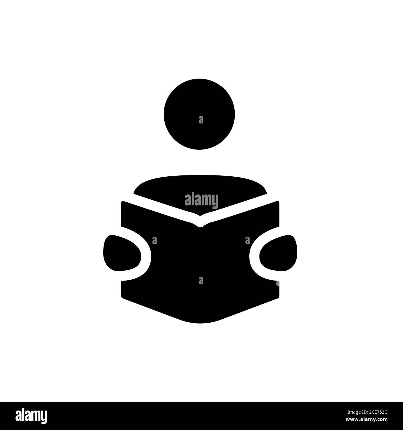 Simbolo di apprendimento delle persone icona linea nera piatta, illustrazione vettoriale Illustrazione Vettoriale