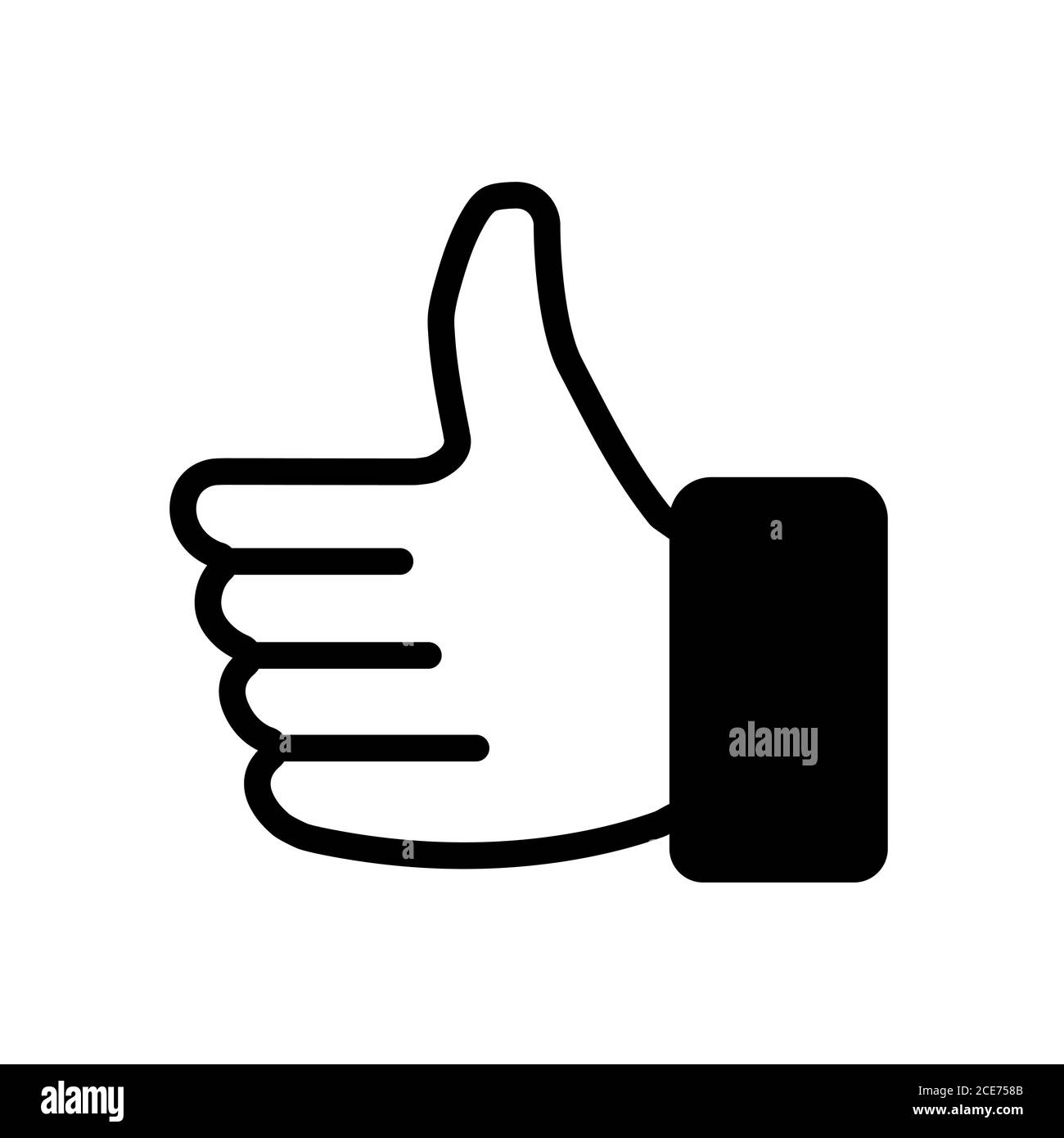Simbolo del pollice mano icona linea nera piatta, illustrazione vettoriale Illustrazione Vettoriale
