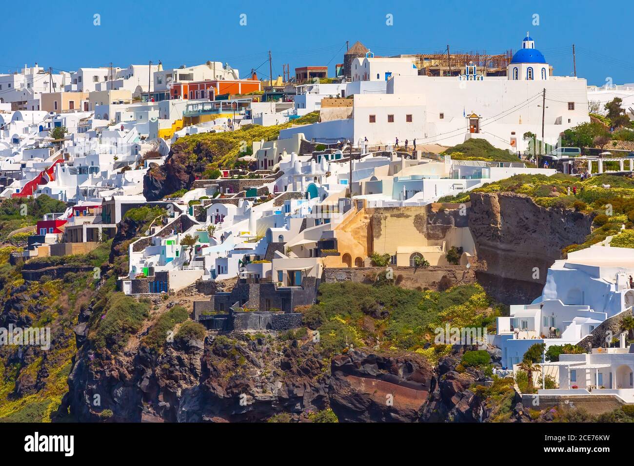 Santorini, Grecia case bianche panorama della città Foto Stock