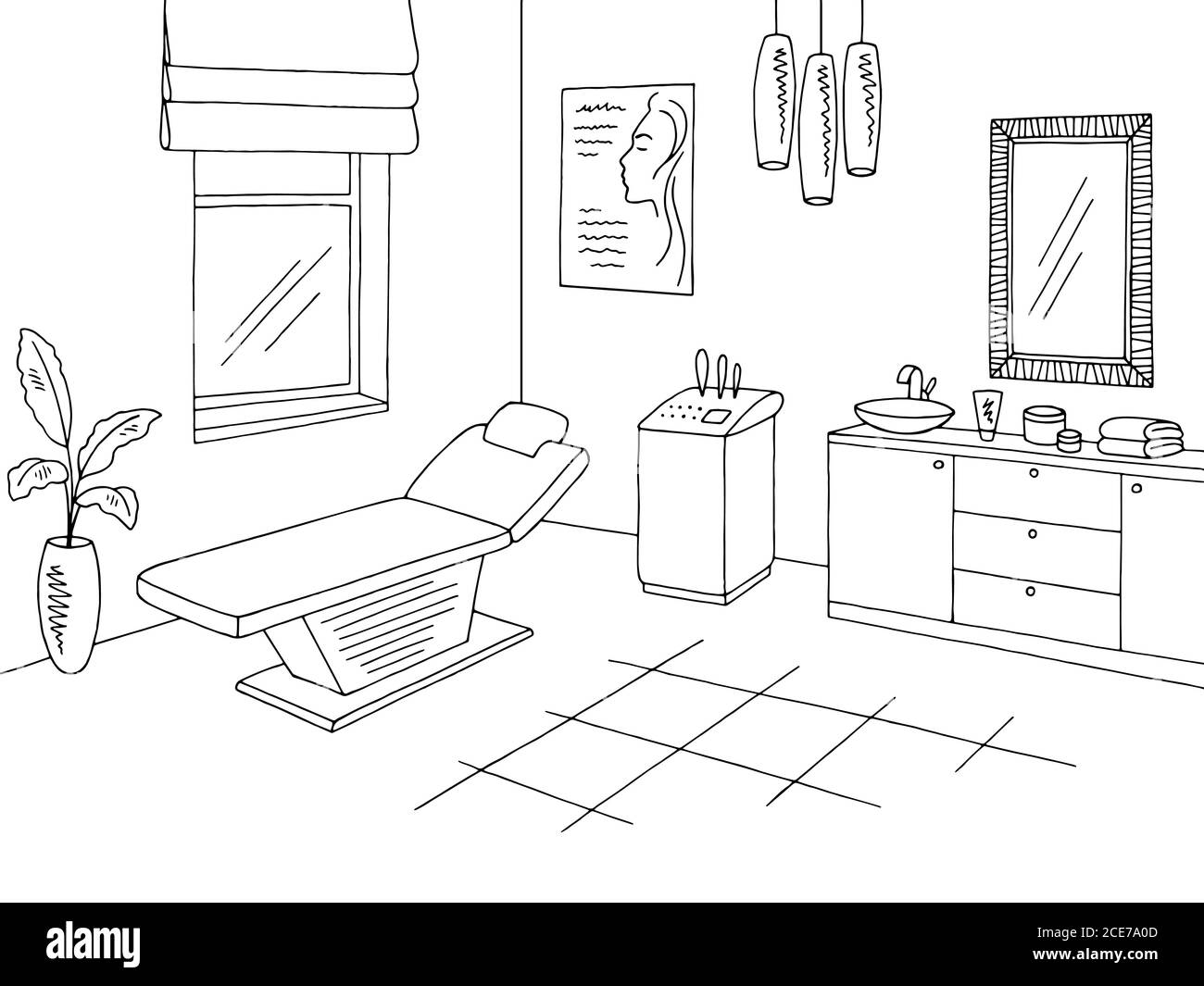 Cosmetologia clinica ufficio grafico interno nero bianco illustrazione del disegno vettore Illustrazione Vettoriale