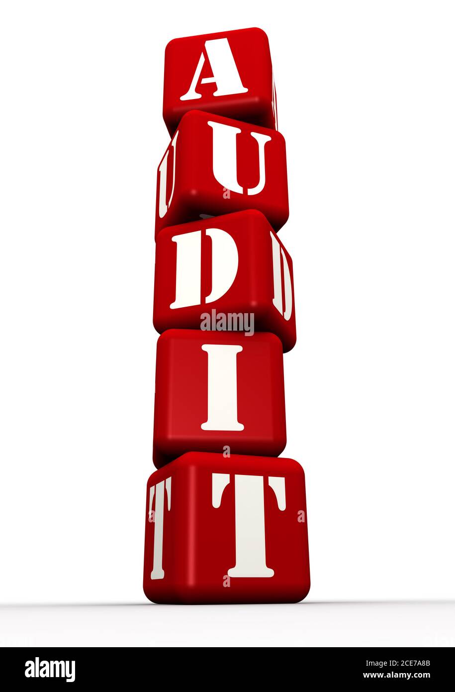 Verifica. Parola composta da cubi rossi. La parola AUDIT è fatta con cubi rossi sono etichettati con lettere. Illustrazione 3D Foto Stock