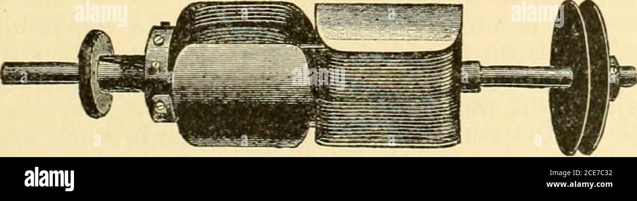 . Meccanismo moderno, che mostra i progressi più recenti nelle macchine, nei motori e nella trasmissione di potenza, essendo un volume supplementare alla ciclopedia di Appletons di meccanica applicata . 546 MOTORI, ELETTRICI. In linea di corsa. In entrambi i casi non ci può essere punto morto, e il movimento di Tlie è eontinuons e di frullato. Tho Brush motor, che è illustrato nell'incisione, Fig. 24, assomiglia molto alla dinamo Brush, ma i dispositivi aggiunti alla macchina allo scopo di assicurare la stabilità Foto Stock