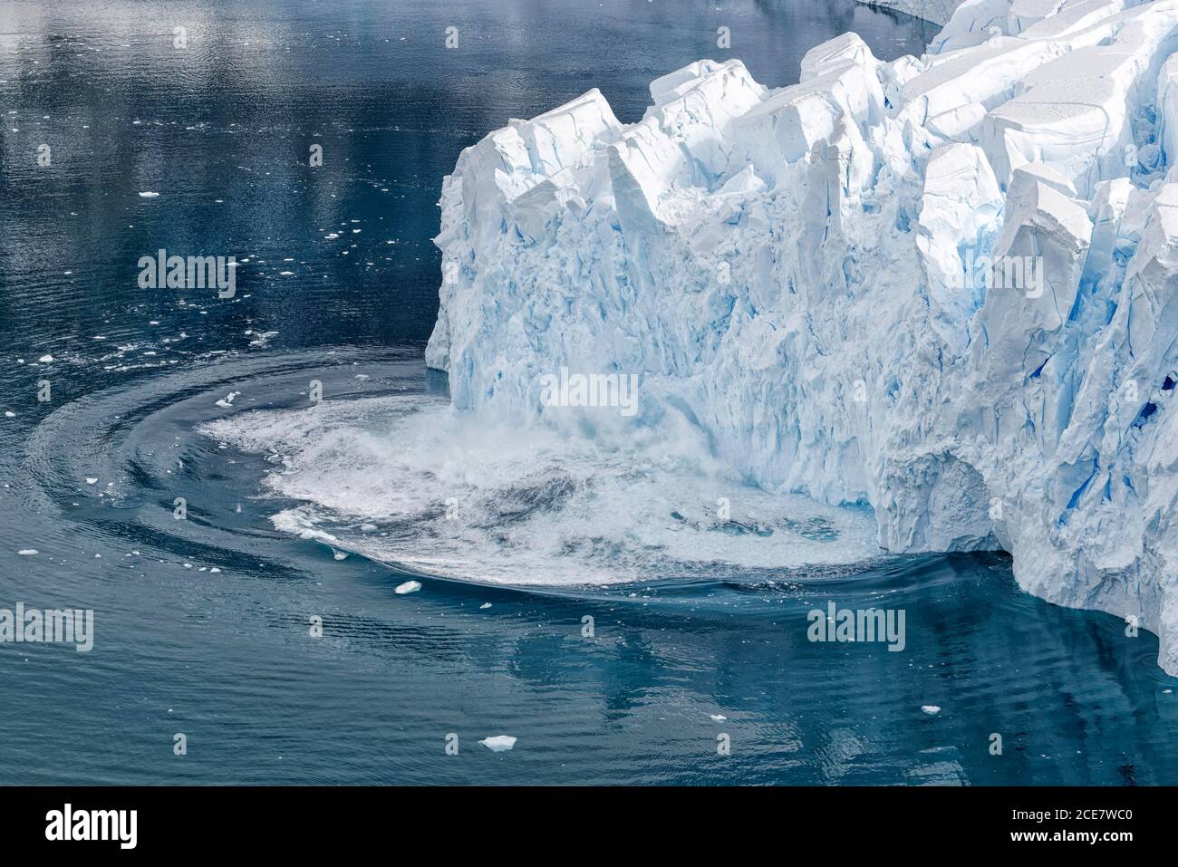 Ghiacciaio calving nel mare, Porto di Neko, Terra di Graham, Penisola Antartica, Antartide occidentale Foto Stock