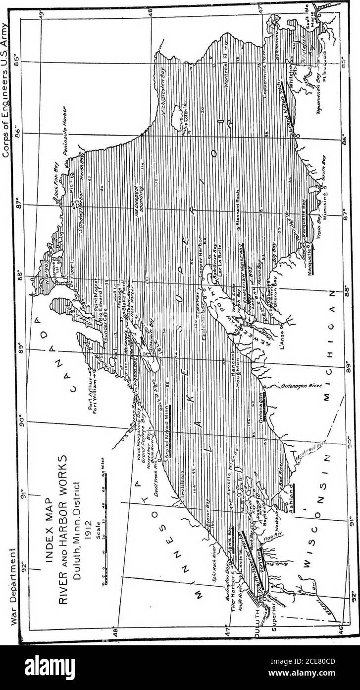. Indice ai rapporti del capo degli ingegneri, Esercito degli Stati Uniti (compresi i rapporti delle Commissioni del canale Istmo, (1899-1914) 1866-1912 ... . F. E. Shunk, 10, 629; 13, 814. SONDAGGI. Pre. Ex. Di E. au. Act 3 marzo 1906. R. di Maj.Derby, 14,19052 dicembre 06 (non preferito), 483. Pre. Ex. Di bocca di E. au. Atto Mars. 3,1909. E.by Major. Shunk, 8 settembre 19093 (non consigliabile toimp. Fino a quando la cooperazione di Dominion of Canada assediata), 10,643. Pre. Ex. Del Lago di Eainy, con vista a locatingpoints pericolosi per la navigazione a causa di rocce sommerse. R. di Major. Shunk, 18 novembre 1909&lt;(unprefoad.), 10, 643. Es. Pre Foto Stock