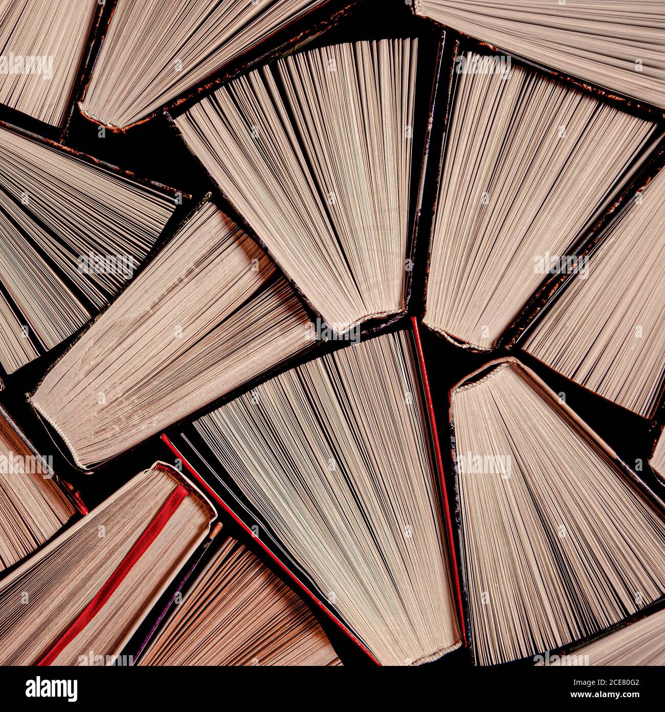 Un'enorme biblioteca domestica con vecchi libri multicolore Foto Stock