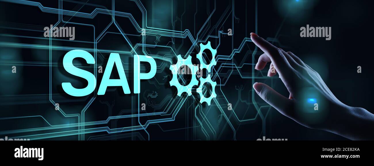 SAP - Software per l'automazione dei processi aziendali. Concetto di  sistema di pianificazione delle risorse aziendali ERP su schermo virtuale  Foto stock - Alamy