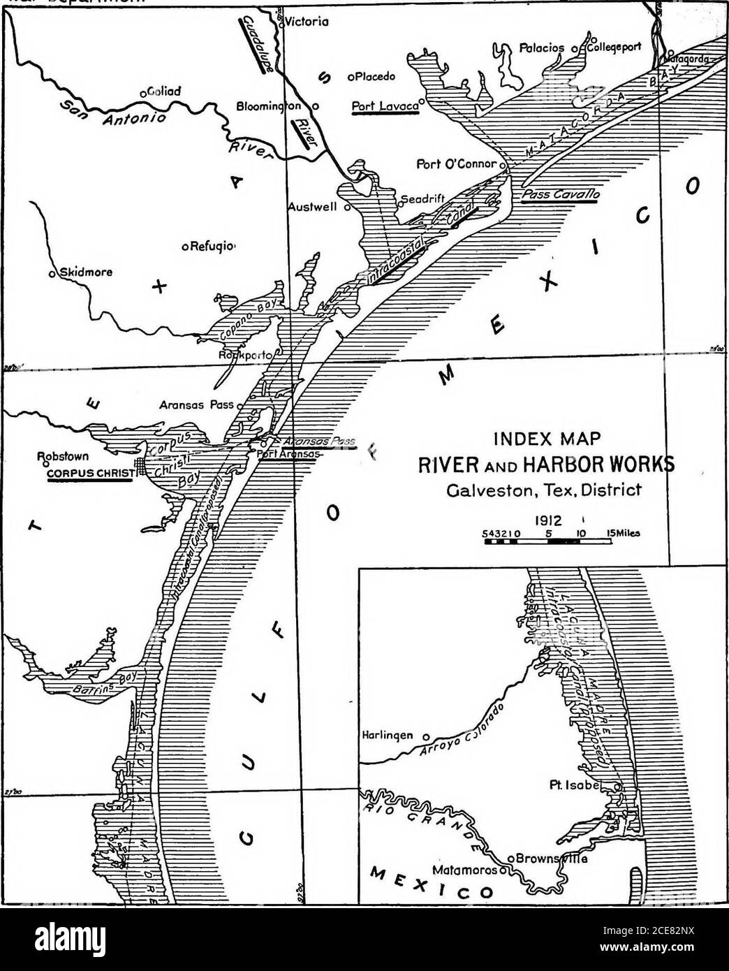 . Indice ai rapporti del capo degli ingegneri, Esercito degli Stati Uniti (compresi i rapporti delle Commissioni del canale Istmo, (1899-1914) 1866-1912 ... . INDEX MAP RIVER AND HARBOUR WORKS Galveston, Tex, District  Scutefij-Azio S 10 ISMilea oEoqleLake J Rognbenj ( 3 fogli, 734 INDICE DELLE RELAZIONI, CAPO DEGLI INGEGNERI, U. S. ARMY, 1866-1912. Corpo degli ingegneri del dipartimento di guerra, esercito degli Stati Uniti. 3 fogli. r vedere pp. 14-22 per ILexpaDatlons, etcj EIVEE E HARBOUR WORKS. 735 U. - GALVESTON, TEX., DISTRETTO. Responsabile dell'Ufficio tecnico degli Stati Uniti, Trust Company Bldg., Galveston, Texas U 1 Gtilt del Messico. V 2 corsi d'acqua del Texas. Foto Stock