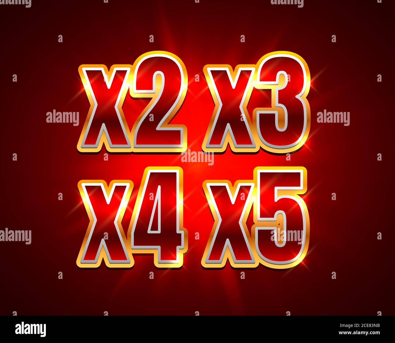 Bonus 2x, 3x, 4x, 5x vincitore del premio, grande gioco jackpot, set di segni del casinò. Illustrazione vettoriale Illustrazione Vettoriale