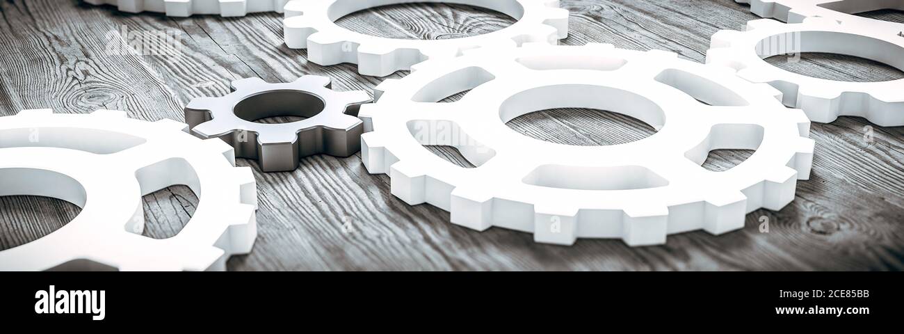 Concetto industriale di ingranaggi. Innovazioni tecnologiche Foto Stock