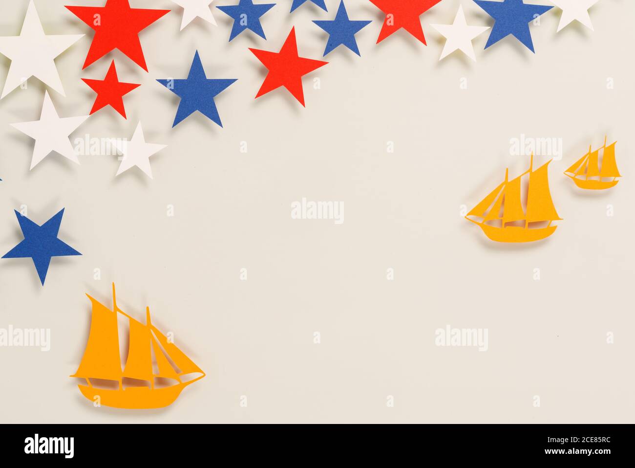 cornice piatta con vista dall'alto, concetto columbus day Foto Stock