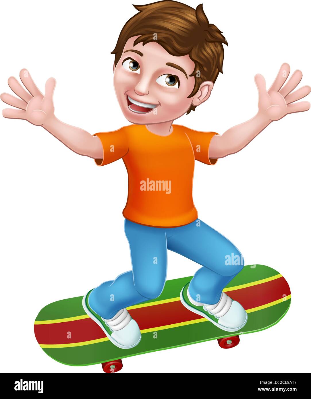 Bambino Skateboarding Boy Kid Cartoon Illustrazione Vettoriale