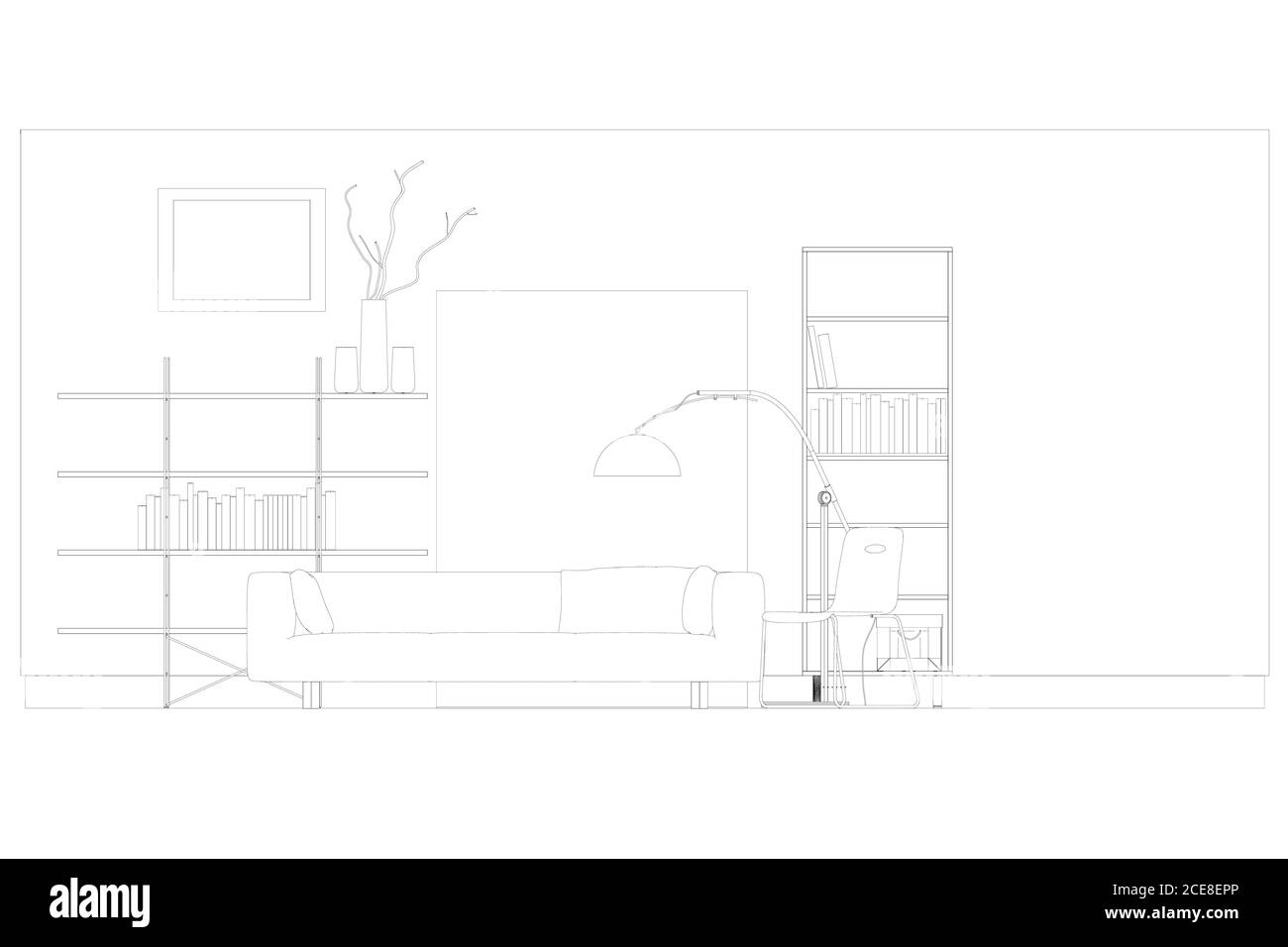 Il profilo dell'interno del soggiorno. Vista frontale. Illustrazione vettoriale Illustrazione Vettoriale