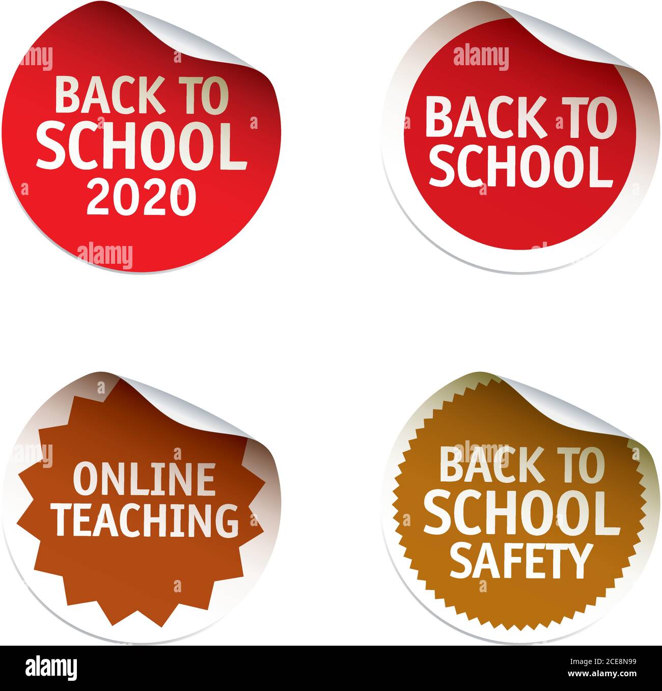 Set di adesivi vettoriali. Ritorno a scuola. Emblema e logo vettoriale Illustrazione Vettoriale