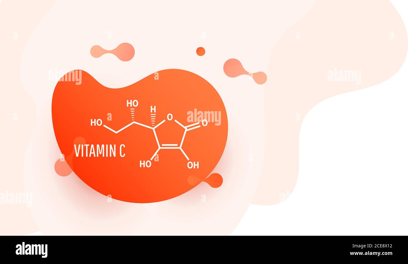 Vitamina C, acido ascarbico formula medica chimica su liquido forma su fondo bianco Illustrazione Vettoriale