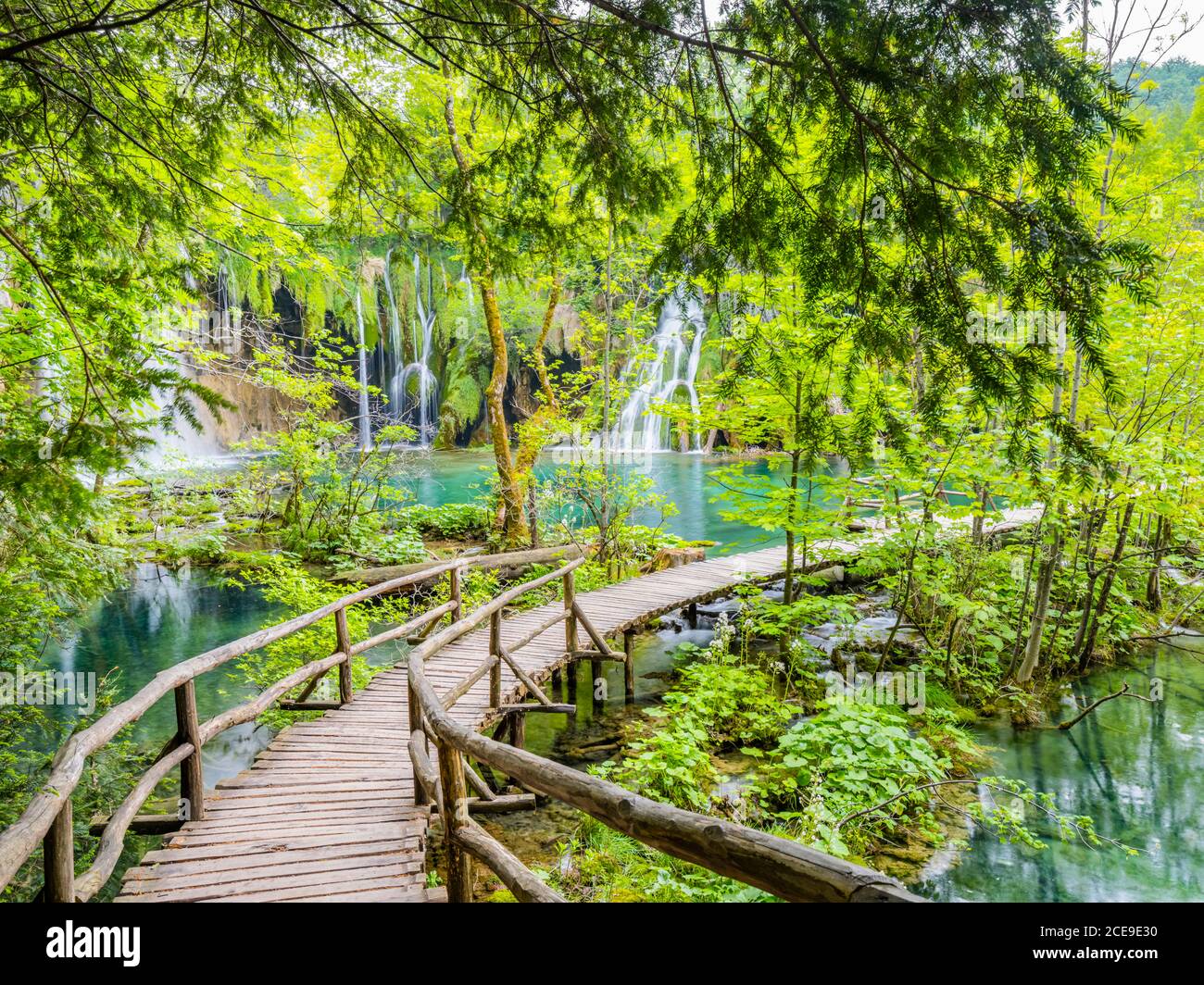 Panorami fantastici come il parco nazionale delle fiabe da sogno di Plitvice Laghi in Croazia Europa acqua fluente cascata turchese acqua Foto Stock