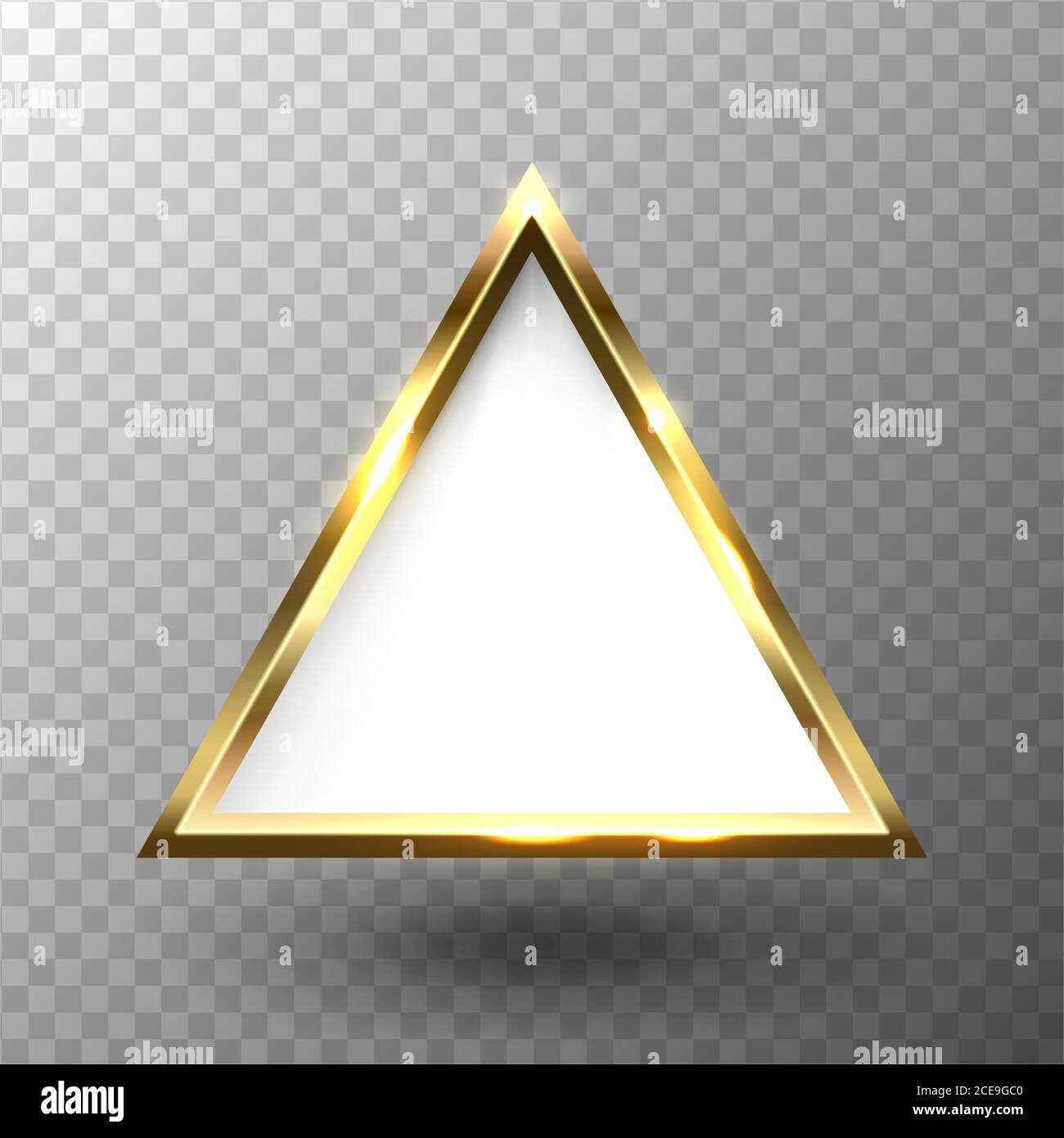 Cornice triangolare dorata astratta con spazio vuoto per il testo, su sfondo trasparente, illustrazione vettoriale. Illustrazione Vettoriale