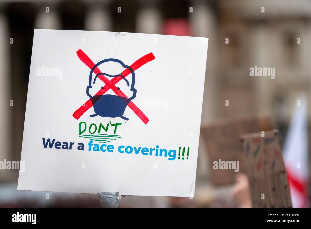 Londra, Regno Unito. 29 agosto 2020. ‘Dnon indossare una copertura facciale’. Dimostrazione di Unisci per la libertà, Trafalgar Square. Foto Stock