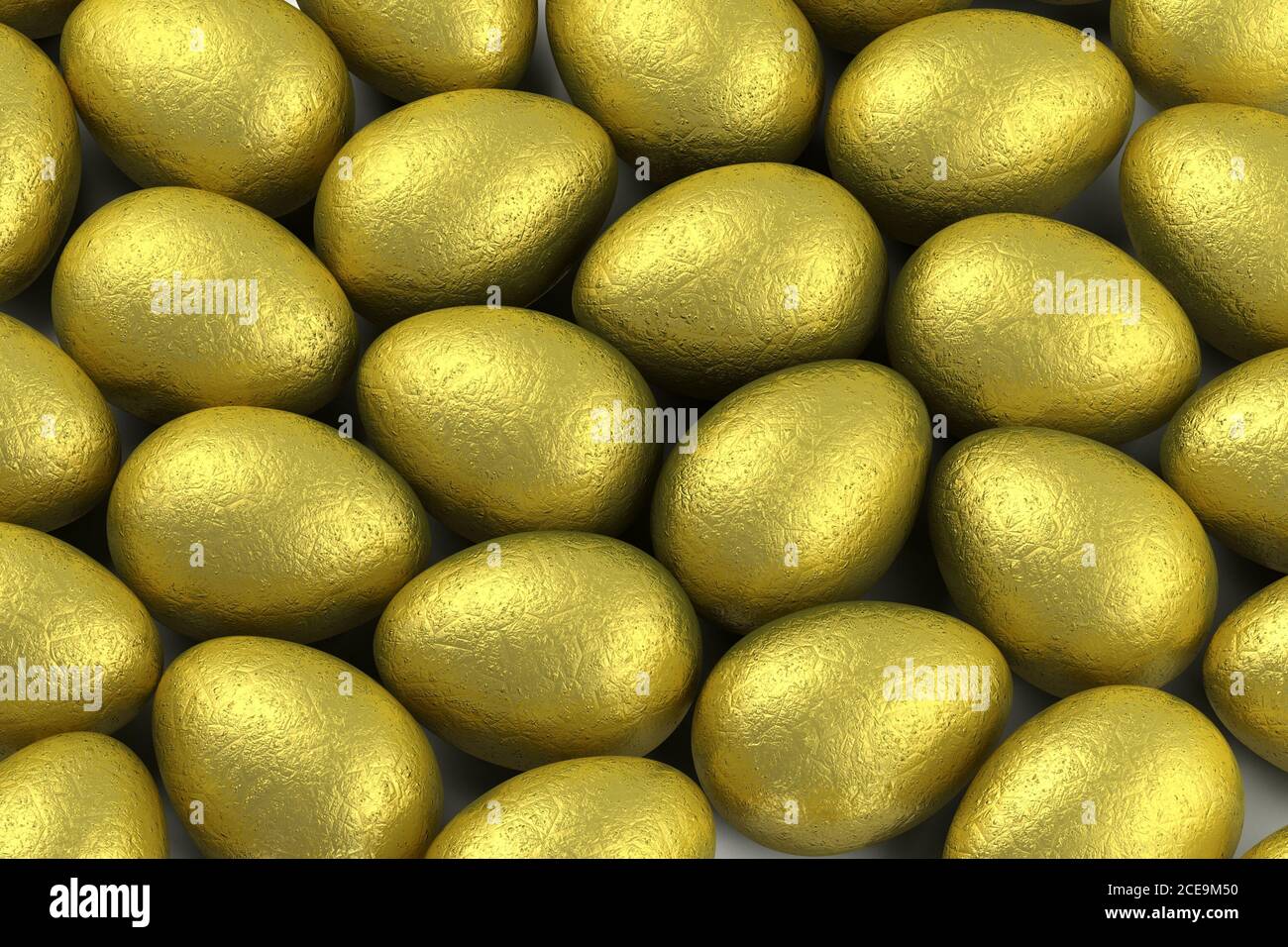 Molte uova di pasqua in lamina d'oro Foto Stock