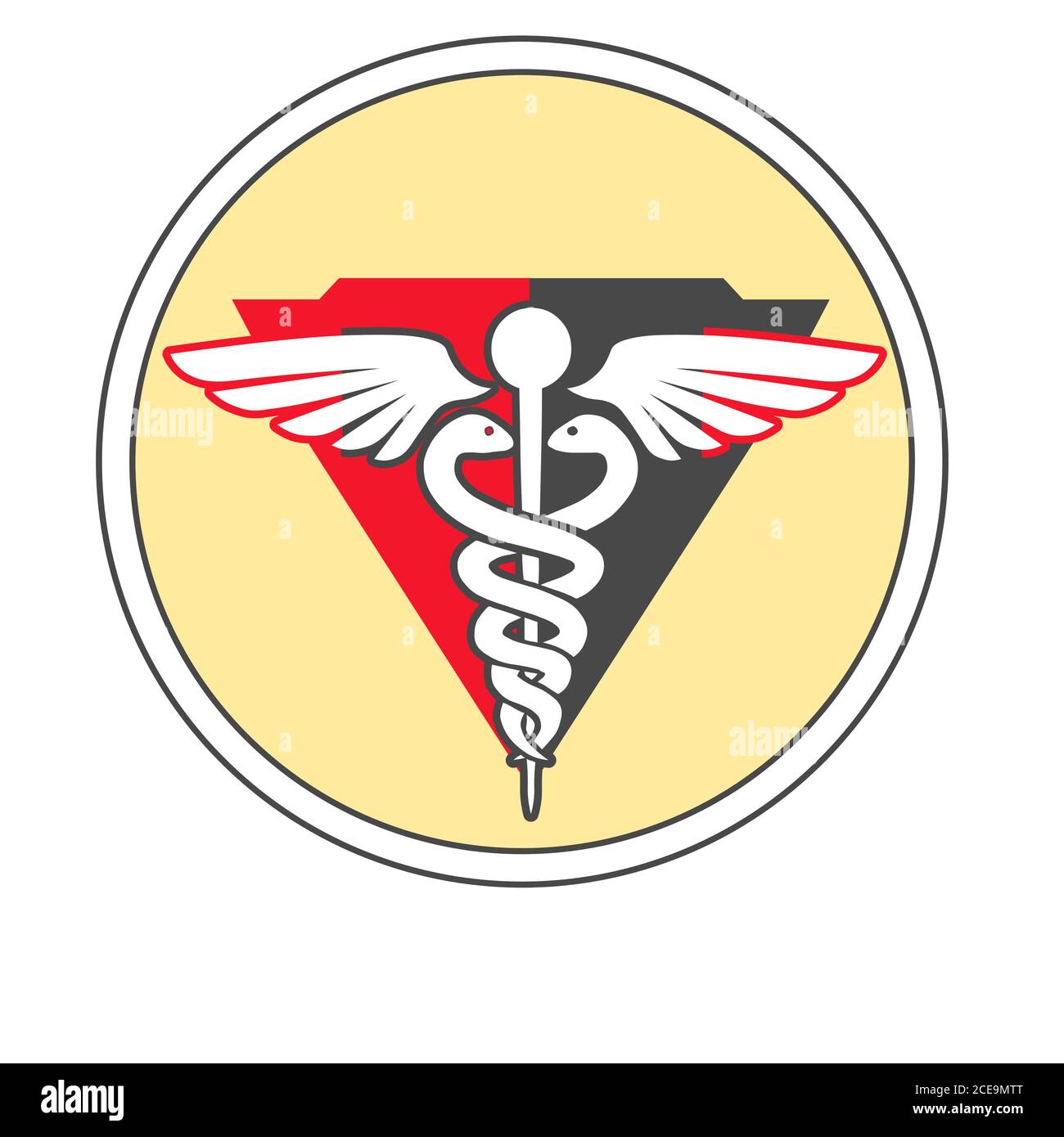 Immagine del medico Caduceus disegno del logo vettoriale per la clinica medica e sanitaria e icona dell'ospedale. Illustrazione Vettoriale