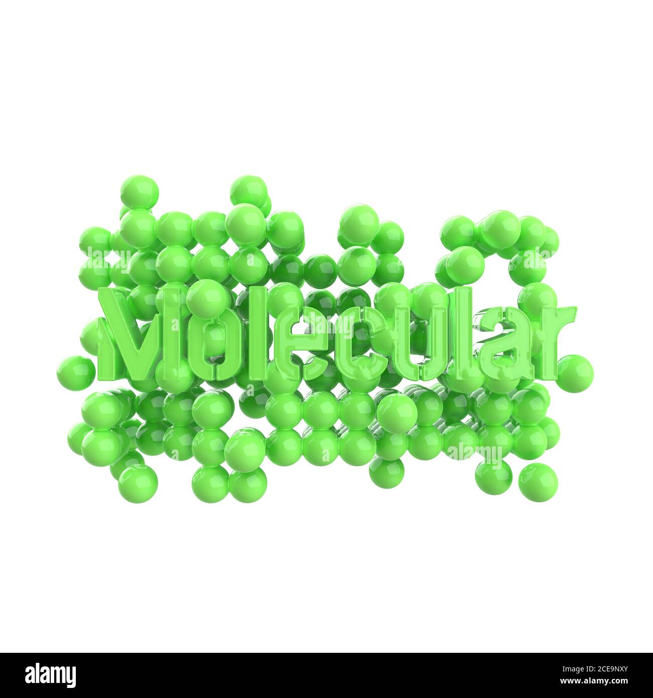 Modello di astratta della struttura molecolare con le parole scritte in colore verde. Isolato su sfondo bianco. 3D render Foto Stock