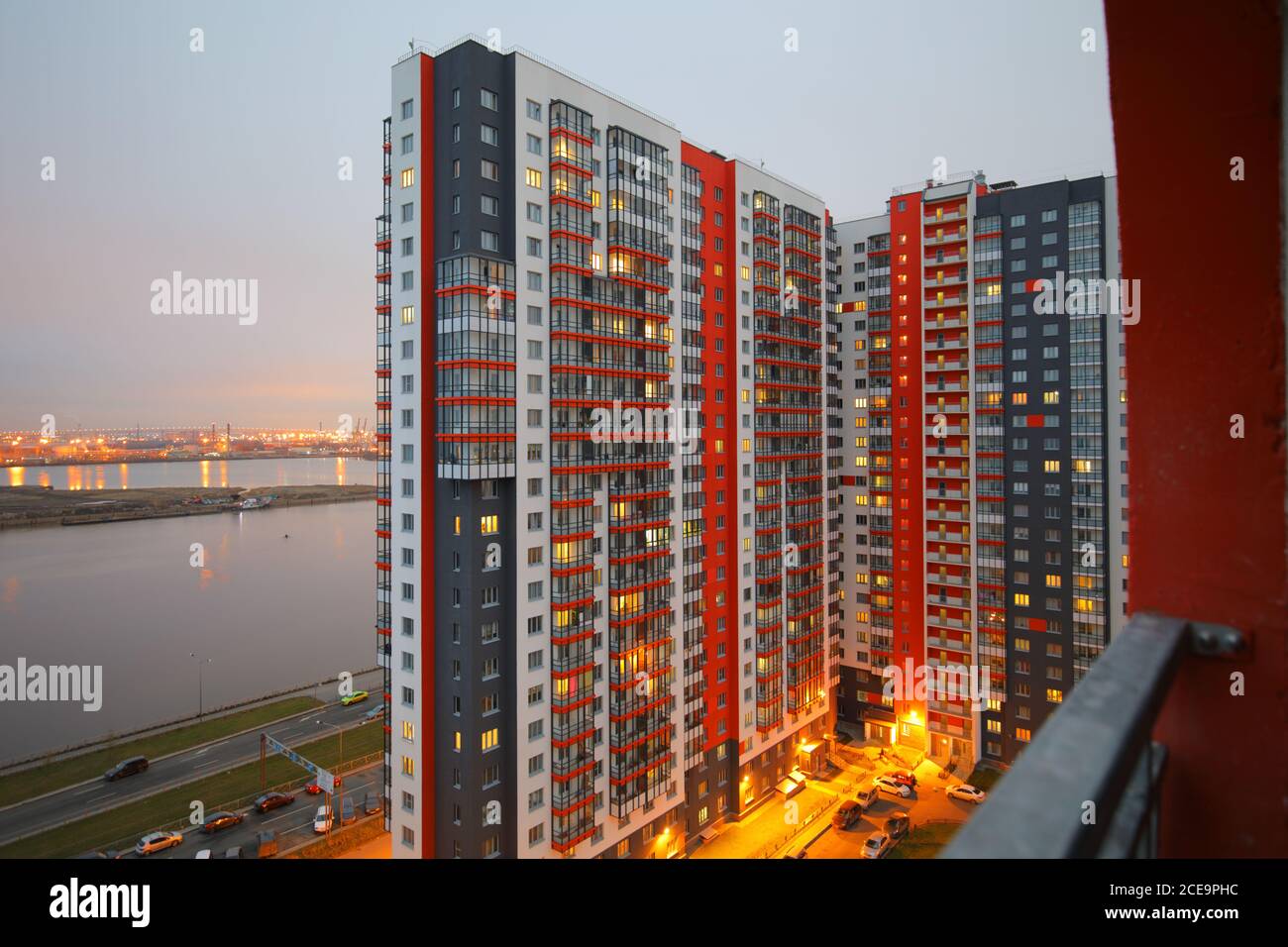 Russain Block Appartment nuovi edifici chiamato South Aquatory a San Pietroburgo, Russia Foto Stock