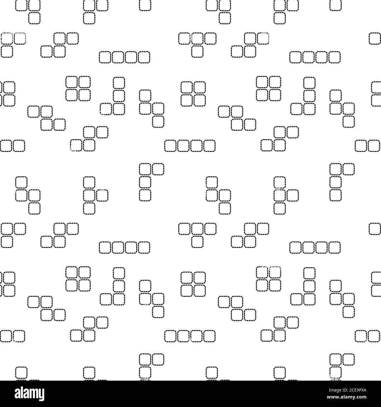 Illustrazione vettoriale a forma di Tetris monocromatica. Stile contorno tratteggiato. Modello di disegno con ripetizione senza giunture. Tema in bianco e nero Illustrazione Vettoriale