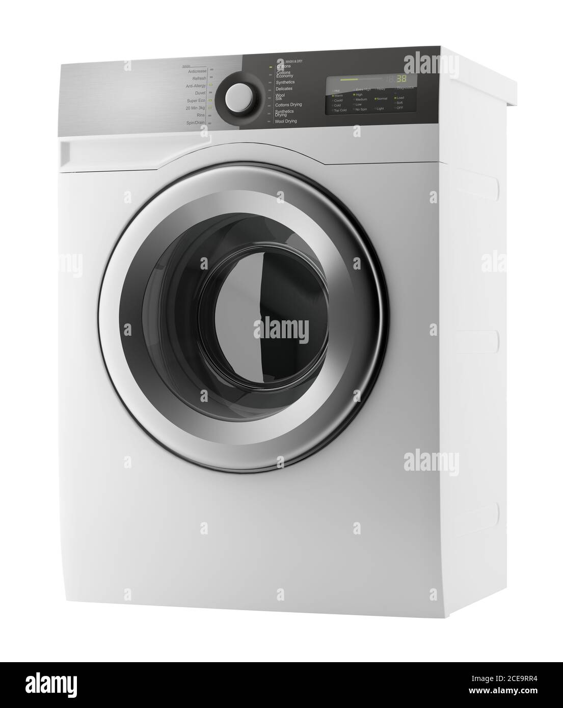 Moderna macchina di lavaggio isolata su sfondo bianco Foto Stock