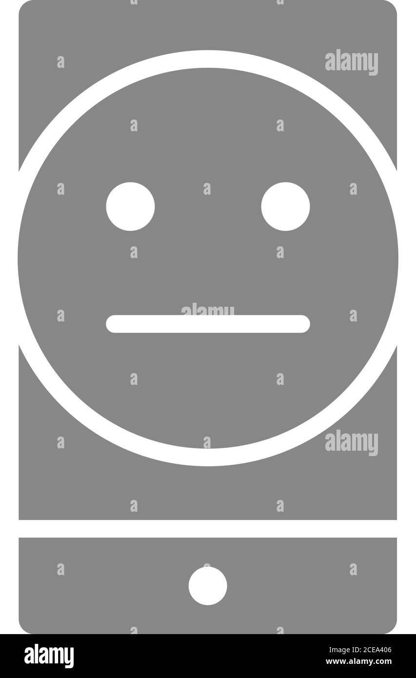 Smartphone con icona grigia neutra. Simbolo di insoddisfazione del cliente. Illustrazione Vettoriale