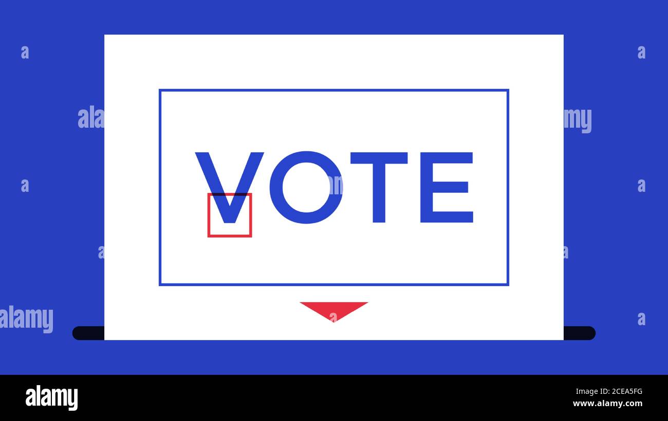 Votazione con voto a marchio e testo. Elezione del presidente o del governo, giorno delle elezioni negli Stati Uniti, votazione politica, referendum. Illustrazione vettoriale, web ba Illustrazione Vettoriale