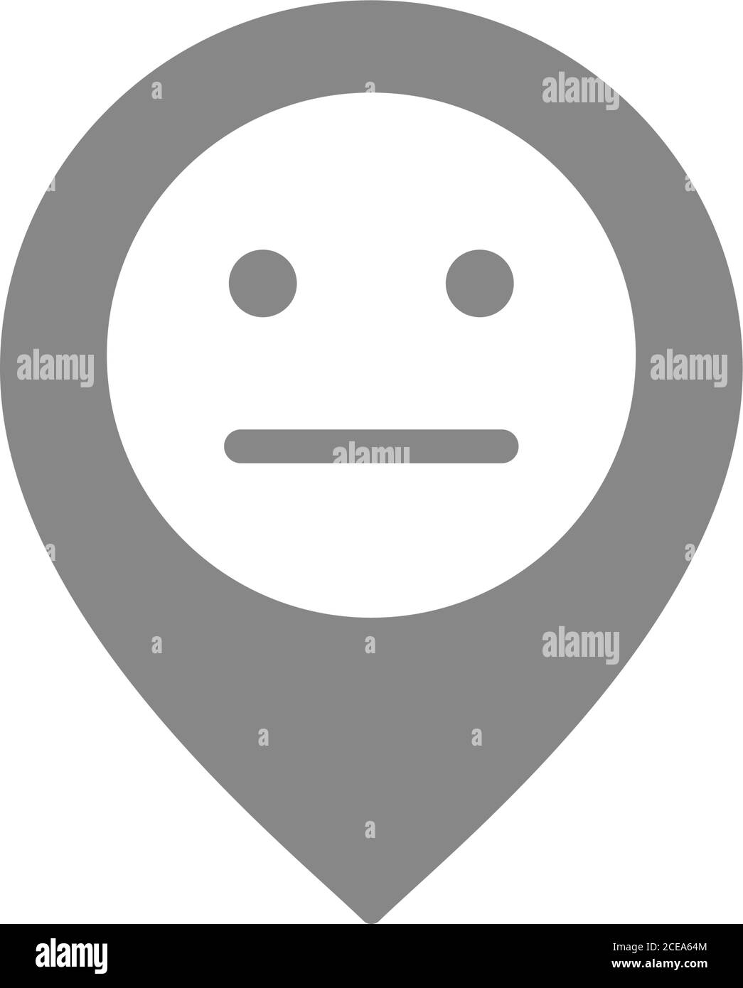 Contrassegno di posizione con l'icona grigia della faccia neutra. Insoddisfazione del cliente, simbolo di valutazione. Illustrazione Vettoriale