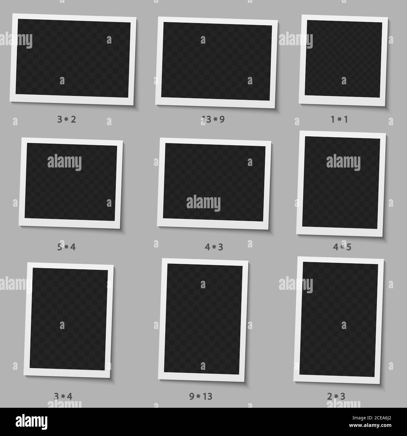 Set di cornice fotografica istantanea bianca realistica di dimensioni diverse Illustrazione Vettoriale