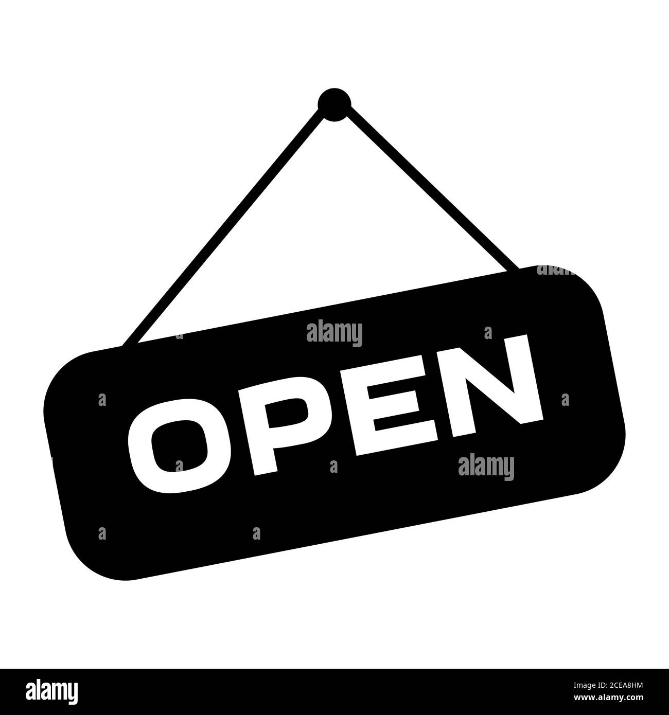 Apri per l'icona del cartello della porta del negozio. Vettore di illustrazione in bianco e nero. Illustrazione Vettoriale