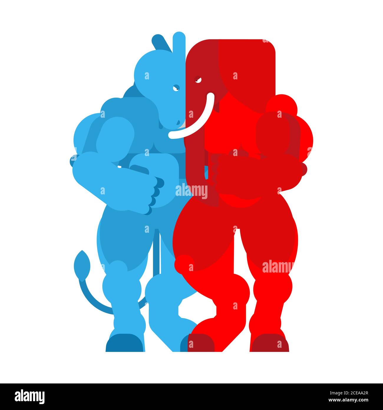 Elefante e asino versus. Democratici e Repubblicani battaglia. Politica vs patriottica di rosso e di blu lotta Illustrazione Vettoriale