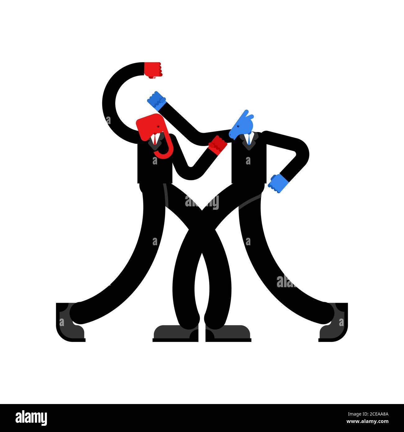 Elefante e asino versus. Democratici e Repubblicani battaglia. Politica vs patriottica di rosso e di blu lotta Illustrazione Vettoriale