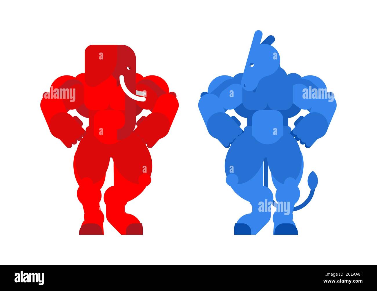 Elefante e asino versus. Democratici e Repubblicani battaglia. Politica vs patriottica di rosso e di blu lotta Illustrazione Vettoriale