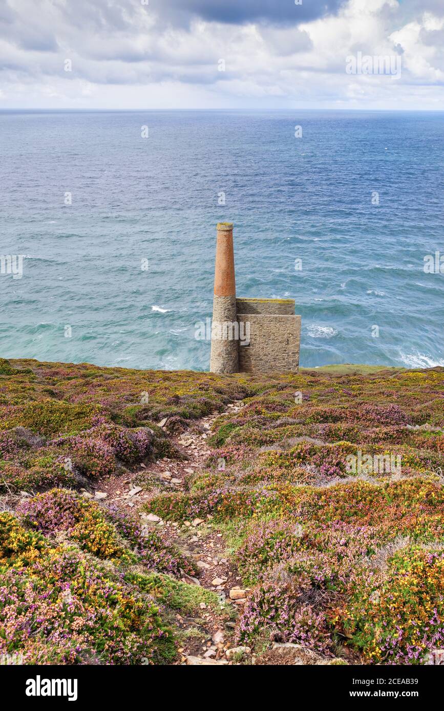 Rovine del Towanroath albero pompa motore House sul sito della ex miniera di stagno Wheal Coates - Cornwall, Regno Unito Foto Stock